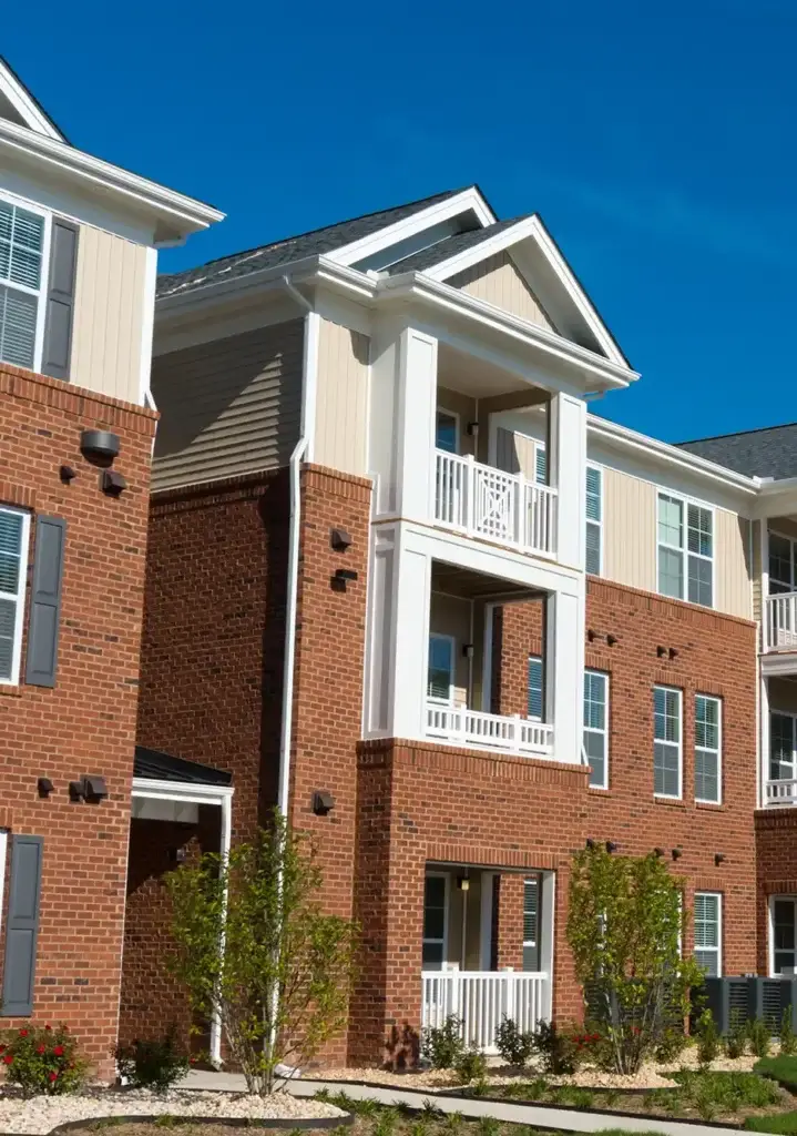 View of commercial apartments showcasing the apartment roof units.