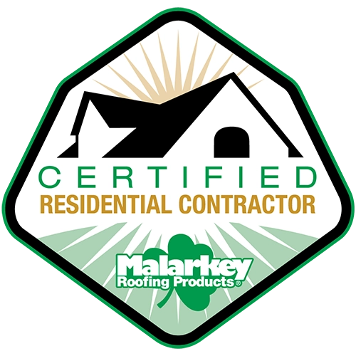 Certified Residential Contractor badge with black, green, and gold colors.